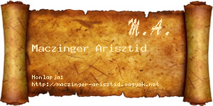Maczinger Arisztid névjegykártya